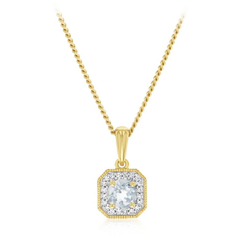 Created White Topaz and Diamond Pendant in 9ct Yellow Gold