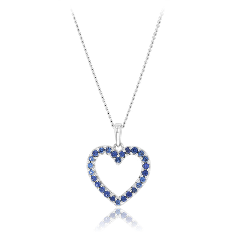 Created Sapphire Open Heart Pendant in 9ct White Gold