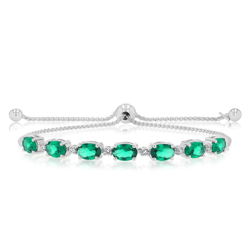 Luminesce Lab Grown 1/10 Carat Diamond and 4.15 Carat Created Emerald Bolo Bracelet in Sterling Silver