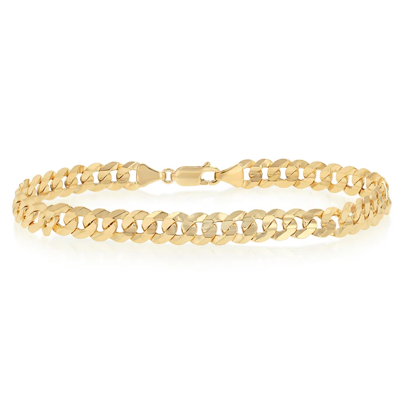 9ct Yellow Gold Curb Concave Lightweight 150 Gauge 21cm Bracelet