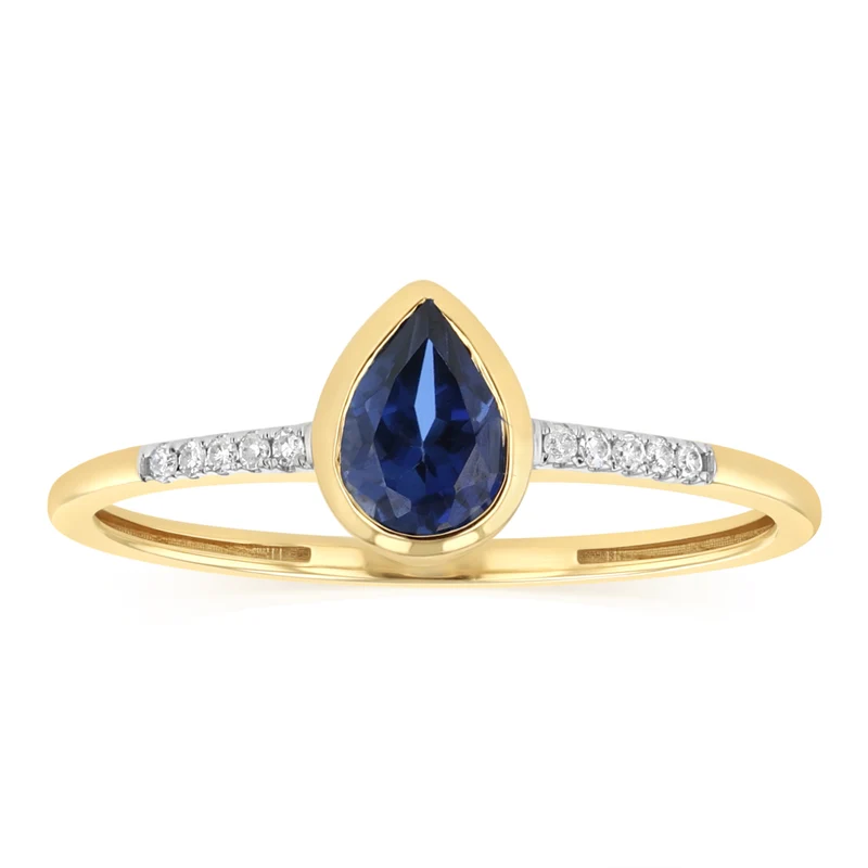Created Sapphire and Diamond Ring in 9ct Yellow Gold