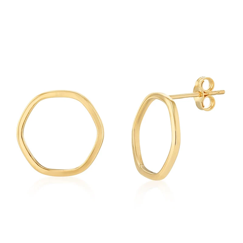 9ct Yellow Gold Plain Hexagon 11mm Sleeper Earrings