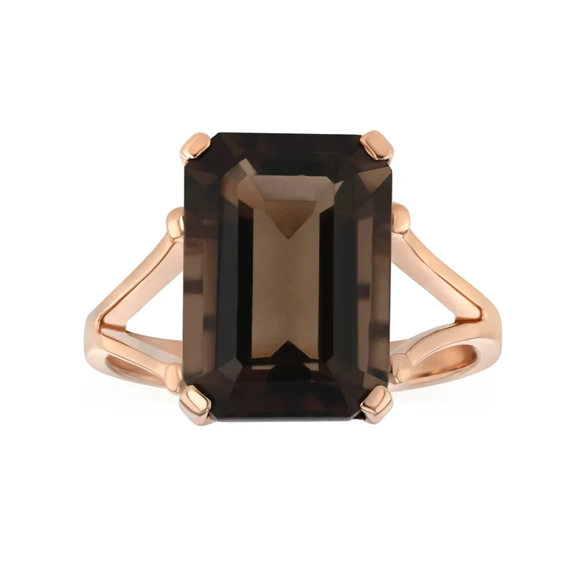 Smoky Quartz Octagon Ring in 9ct Rose Gold