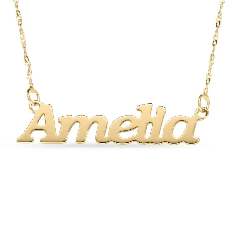 Personalised 9ct Yellow Gold Signature Name Name Necklace - Block Font