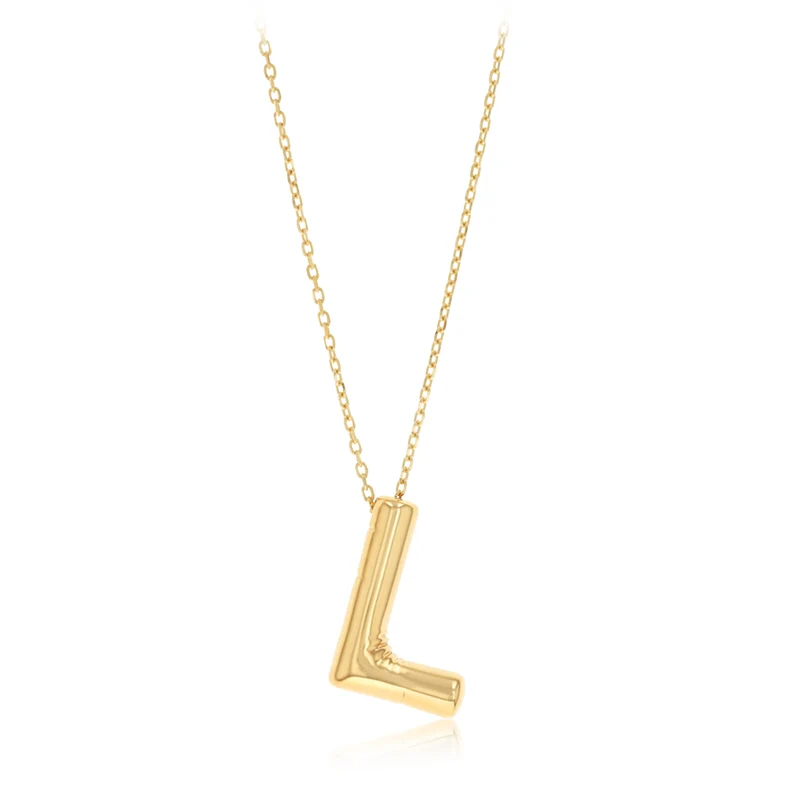 9ct Yellow Gold Initial 'L' Puffed Pendant on 43cm Chain