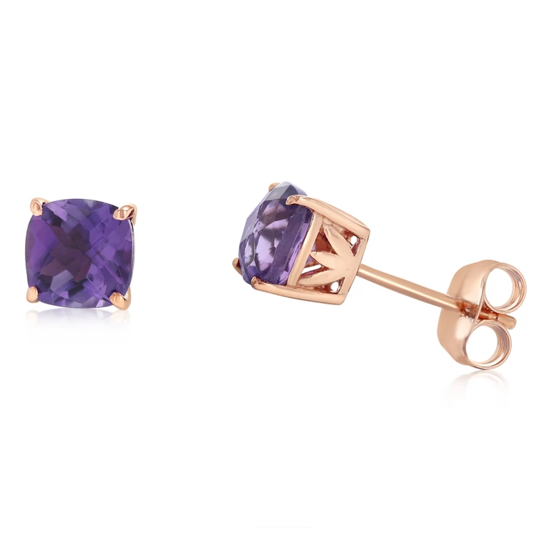 1.65 Carat Amethyst Stud Earrings in Rose Gold Plated Sterling Silver