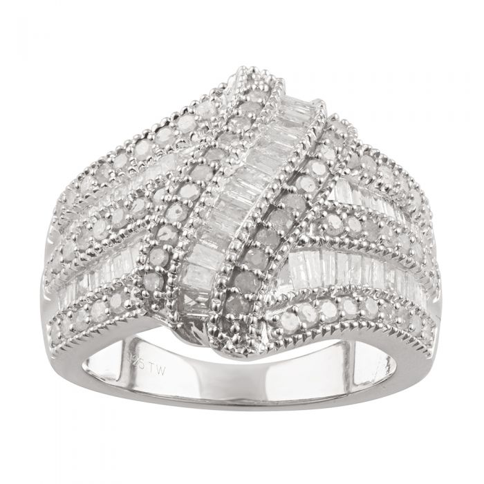 1.2 Carat Diamond Wave Ring in Sterling Silver