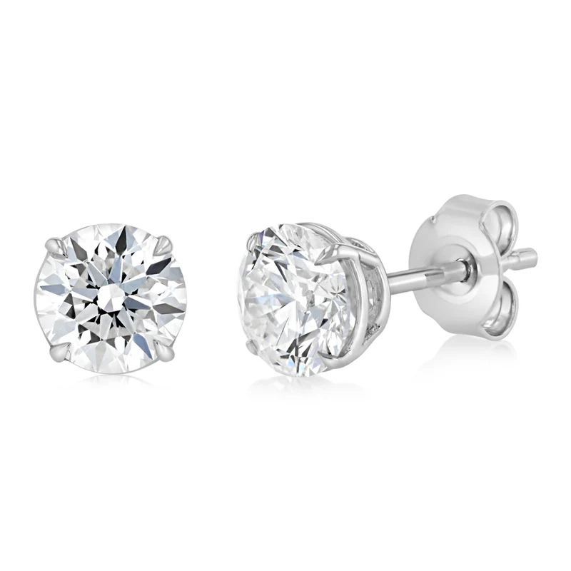 Luminesce Lab Grown 2 Carat Diamond Solitaire Stud Earrings in Platinum Plated Sterling Silver