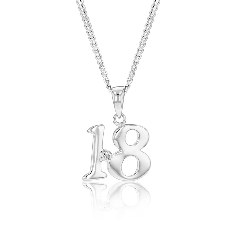 Sterling Silver Number 18 Pendant with Natural Diamond