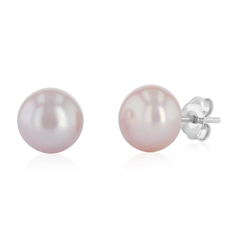 7-8mm Pink Freshwater Pearl Earrings in Sterling Silver