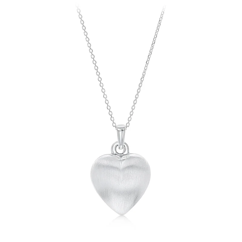 Sterling Silver Textured Puffed Heart Necklace