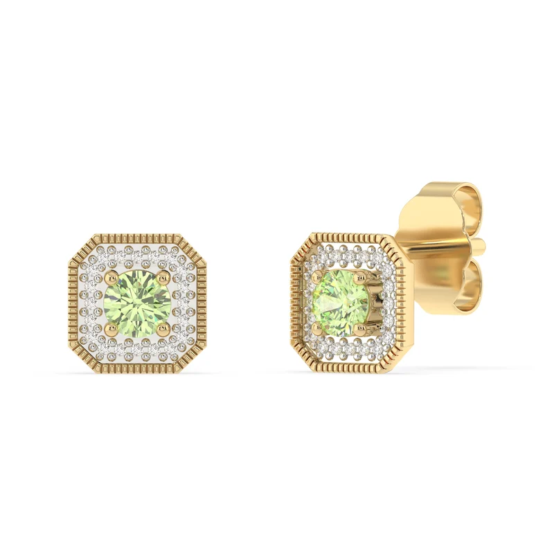 Created Peridot and Diamond Stud Earrings in 9ct Yellow Gold