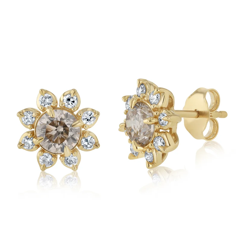 1.5 Carat Diamond Flower Stud Earrings in 9ct Yellow Gold