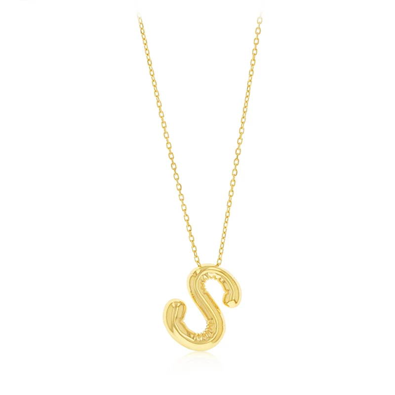 9ct Yellow Gold Initial 'S' Puffed Pendant on 43cm Chain