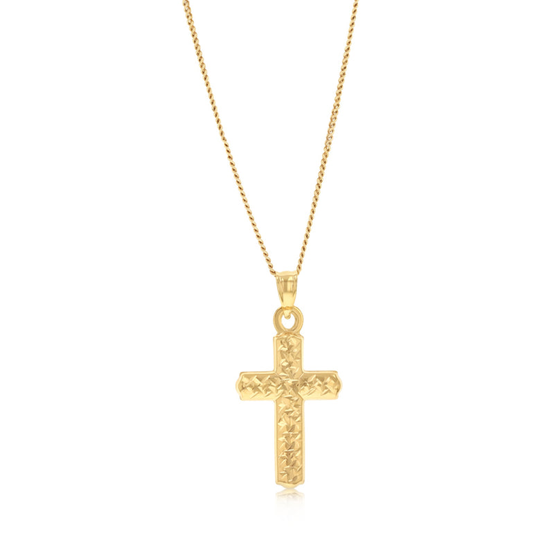 9ct Yellow Gold Textured Cross Pendant