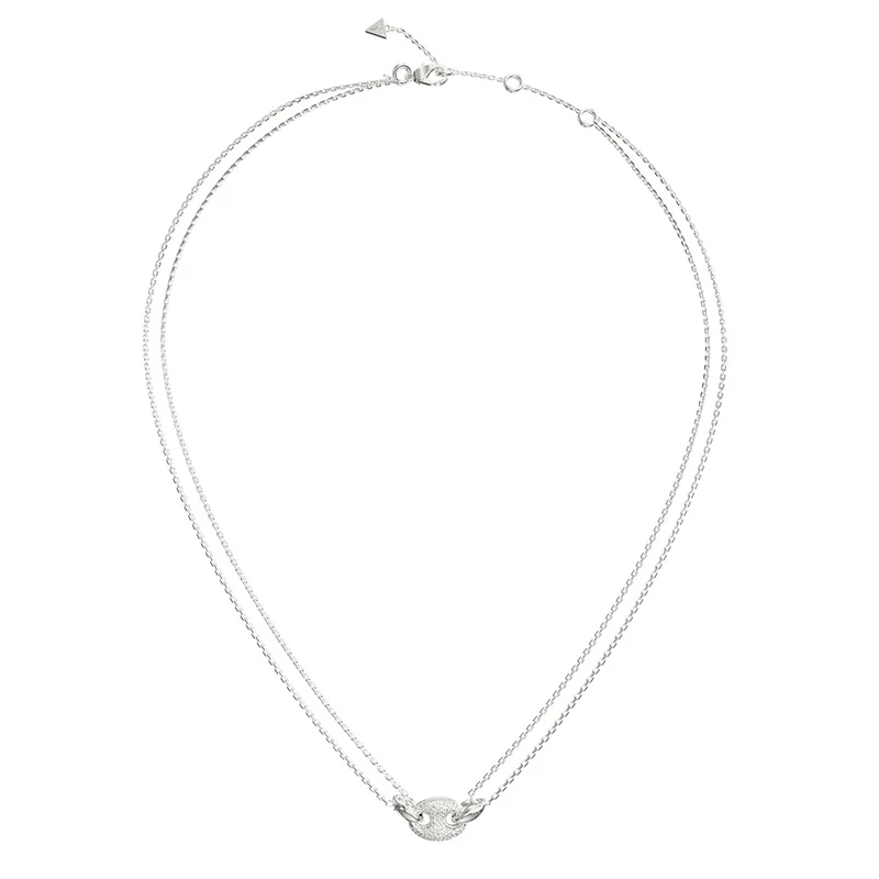 Guess Stainless Steel Marine Pave Link Necklace