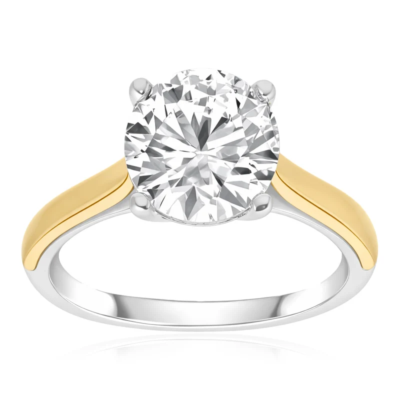Luminesce Lab Grown 2 Carat Diamond Solitaire Ring in 9ct Yellow Gold and Sterling Silver