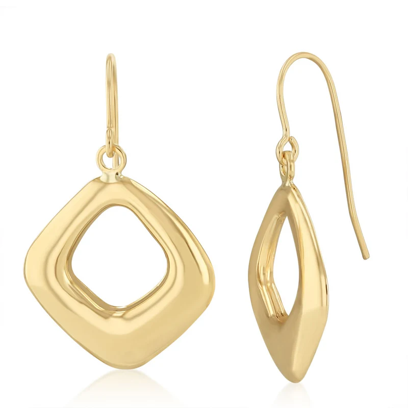9ct Yellow Gold Open Diamond-Shaped Drop Earrings