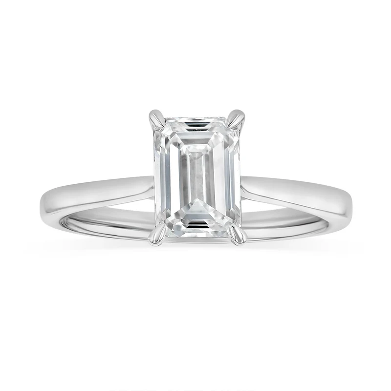 1.50 Carat Lab Diamond Emerald Cut Solitaire Ring in Sterling Silver