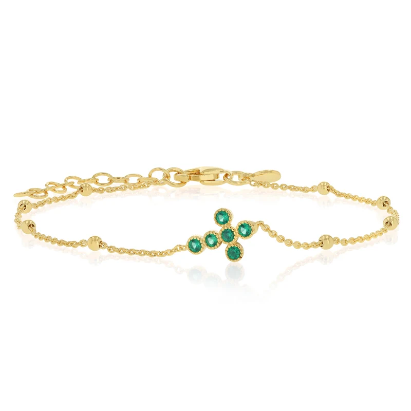 Gold Plated Sterling Silver Green CZ Cross Bracelet