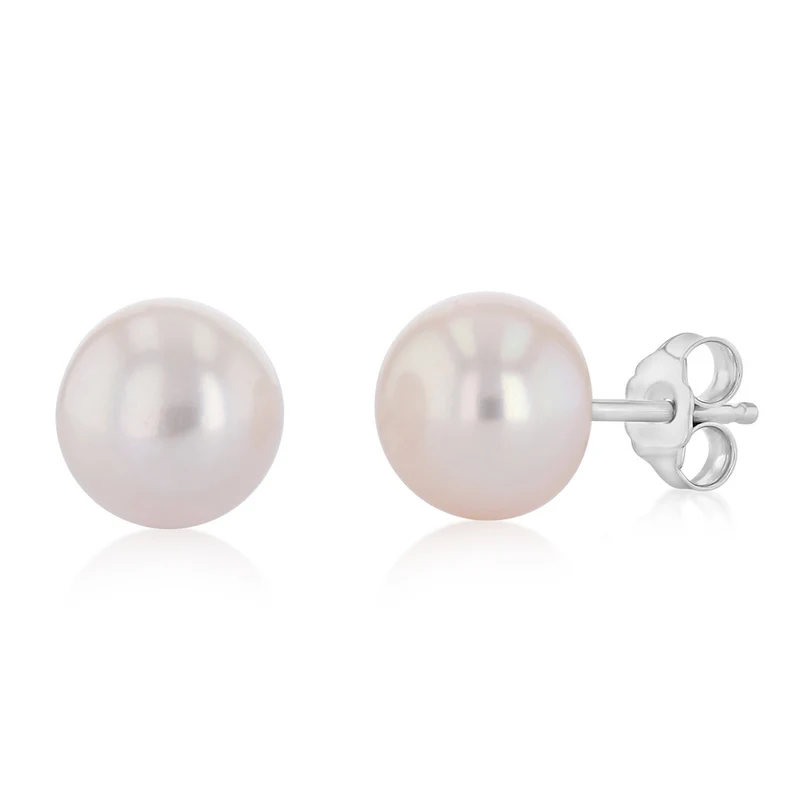 7-8mm Pink Freshwater Pearl Earrings in Sterling Silver