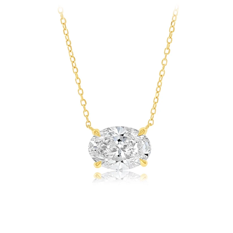 Luminesce Lab Grown 2 Carat Diamond Oval Pendant on 45cm Chain in 9ct Yellow Gold