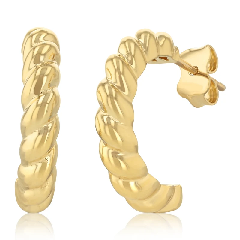 9ct Yellow Gold Thin Croissant 3/4 Hoop Earrings