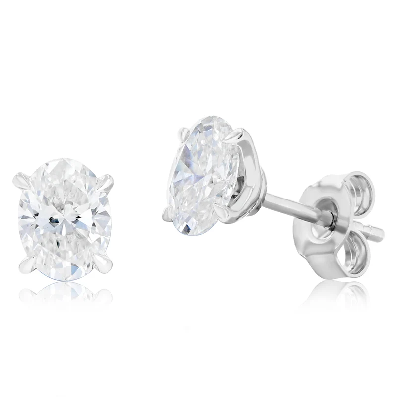 Luminesce Lab Grown 1.50 Carat Diamond Solitaire Oval Earrings in Sterling Silver