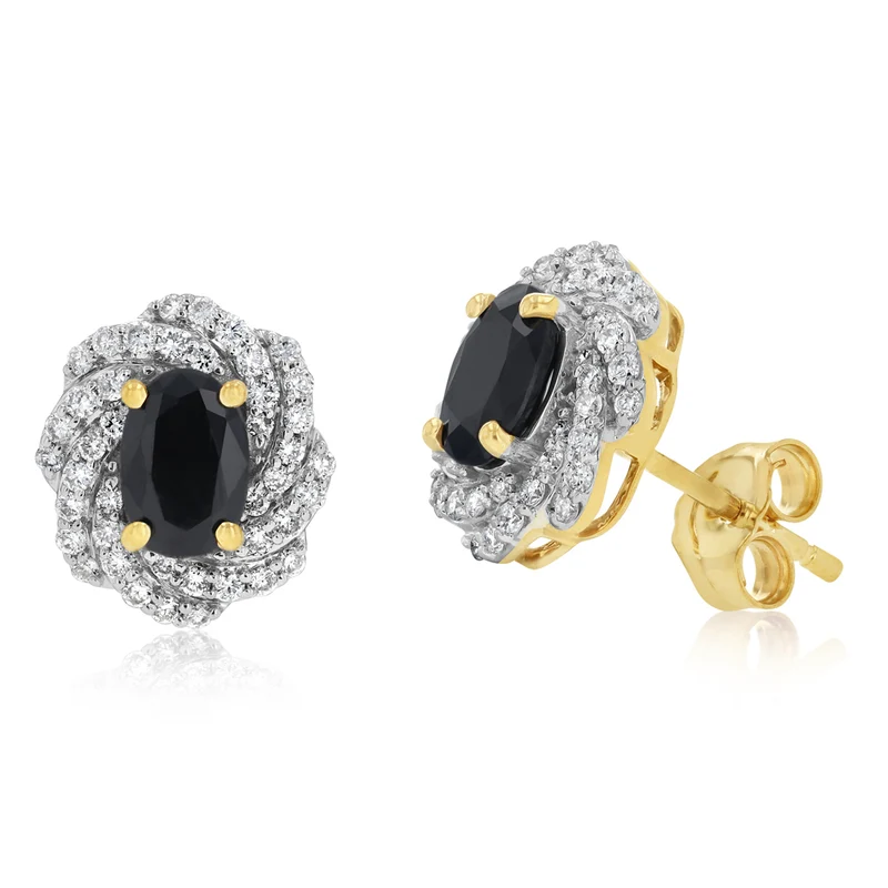 Luminesce Lab Grown 1/3 Carat Diamond and Natural Black Sapphire Stud Earrings in 9ct Yellow Gold