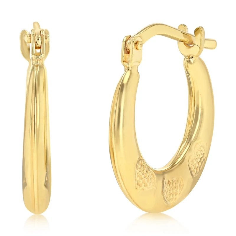 9ct Yellow Gold Silverfilled Fancy Heart Hoop Earrings