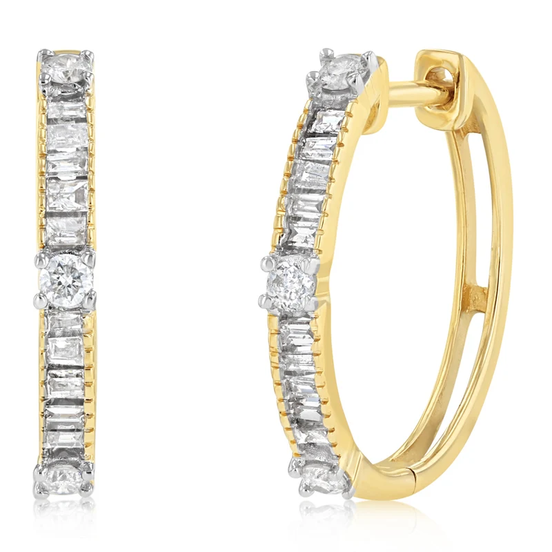 1/4 Carat Diamond Hoop Earrings in 9ct Yellow Gold