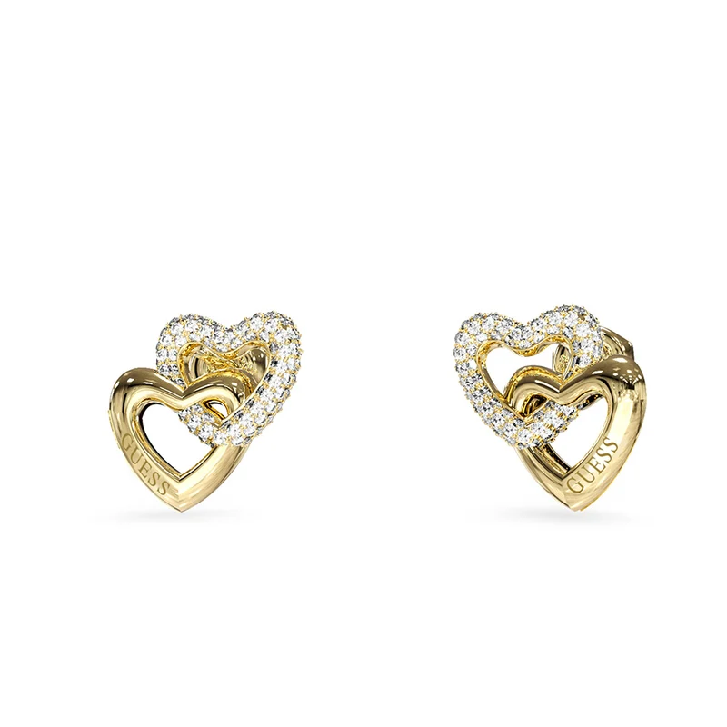 Guess Gold Plated Stainless Steel Heart Links 15mm Stud Earrings
