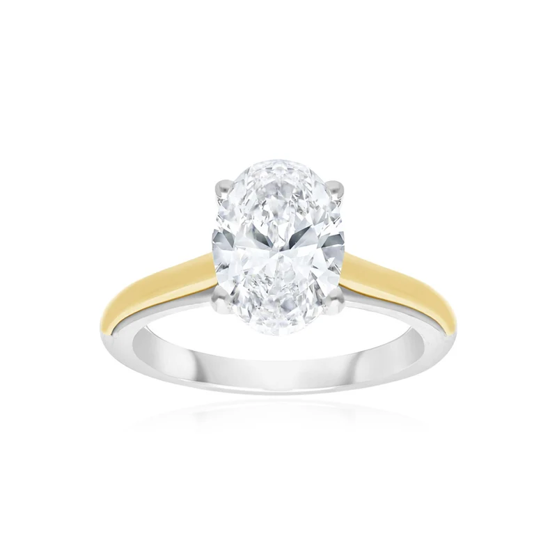 Luminesce Lab Grown 2 Carat Diamond Oval Solitaire Ring in 9ct Yellow God and Sterling Silver