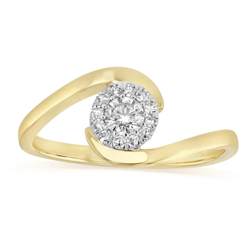 Luminesce Lab Grown 1/4 Carat Diamond Halo Ring in 9ct Yellow Gold