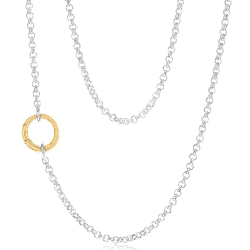 9ct Yellow Gold and Sterling Silver Fancy Rolo 45cm Chain