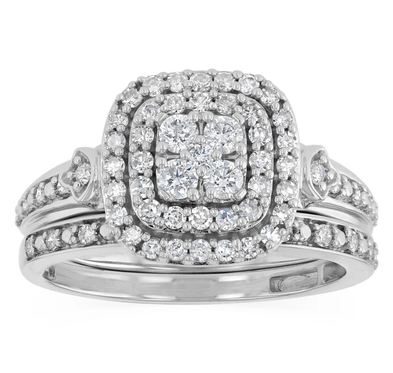 0.65 Carat Diamond 2-Ring Bridal Set in 9ct White Gold