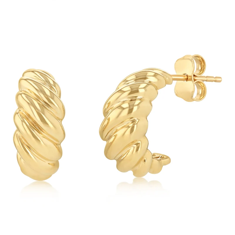 9ct Yellow Gold Small Croissant 3/4 Hoop Earrings
