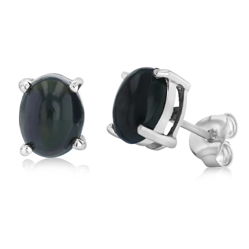 Black Opal Stud Earrings in Sterling Silver
