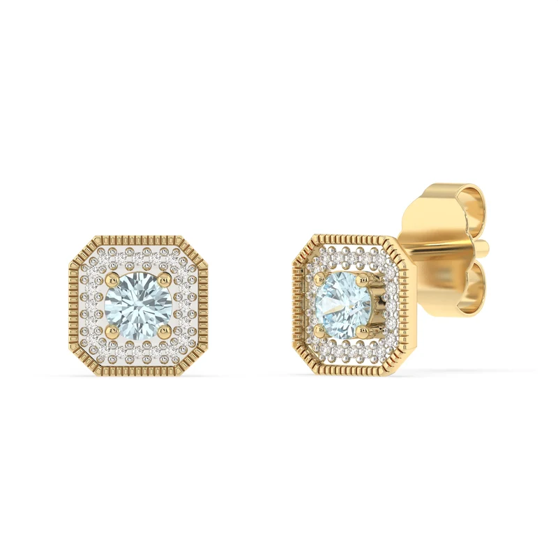 Created Blue Topaz and Diamond Stud Earrings in 9ct Yellow Gold