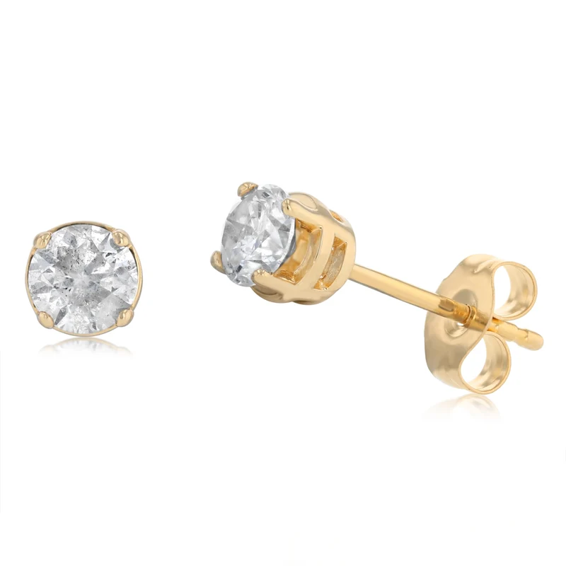 0.70 Carat Diamond Solitaire Stud Earrings in 14ct Yellow Gold