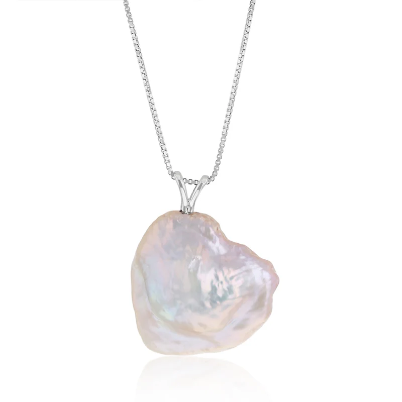 Heart Shaped White Freshwater Pearl Pendant in Sterling Silver