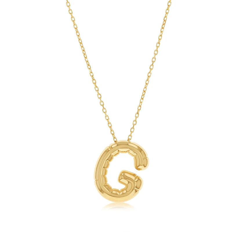9ct Yellow Gold Initial 'G' Puffed Pendant on 43cm Chain