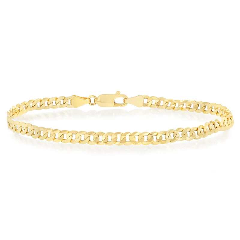 9ct Yellow Gold Curb Concave Lightweight 90 Gauge 19cm Bracelet