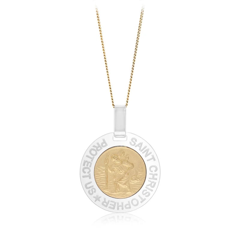 St Christopher Two Tone Pendant in Sterling Silver