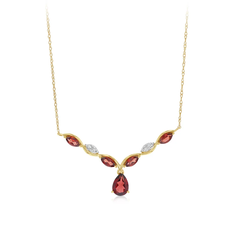 Garnet and Natural Diamond Necklace in 9ct Yellow Gold