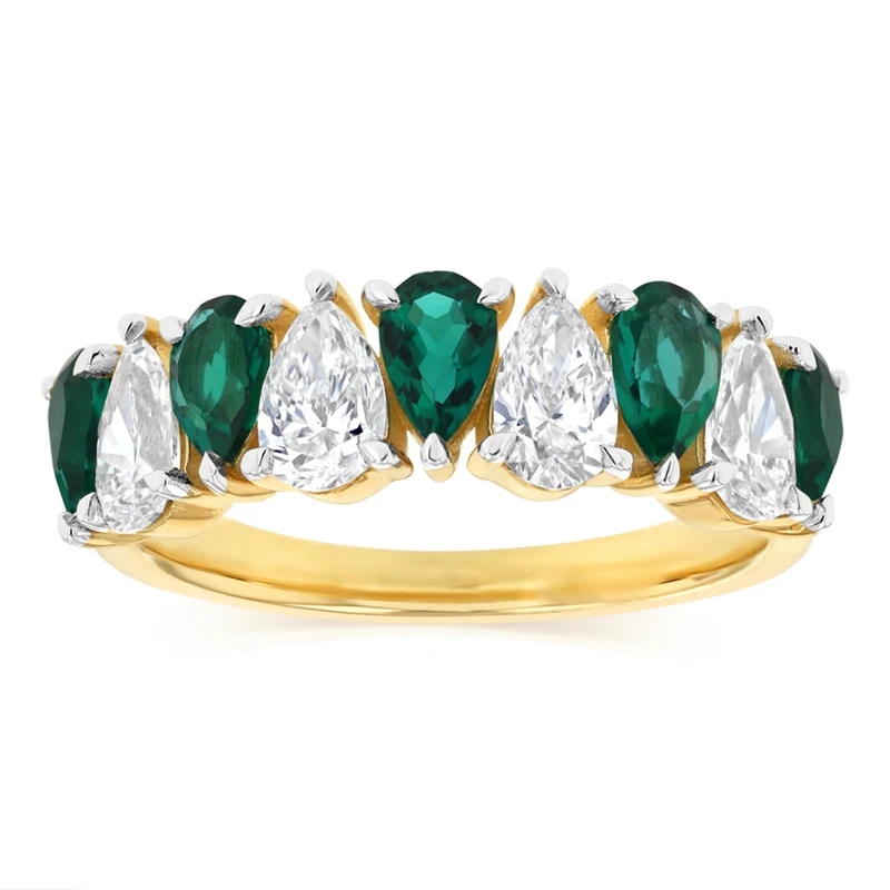 Luminesce Lab Grown 1 Carat Diamond and 1.20 Carat Created Emerald Ring in 9ct Yellow Gold