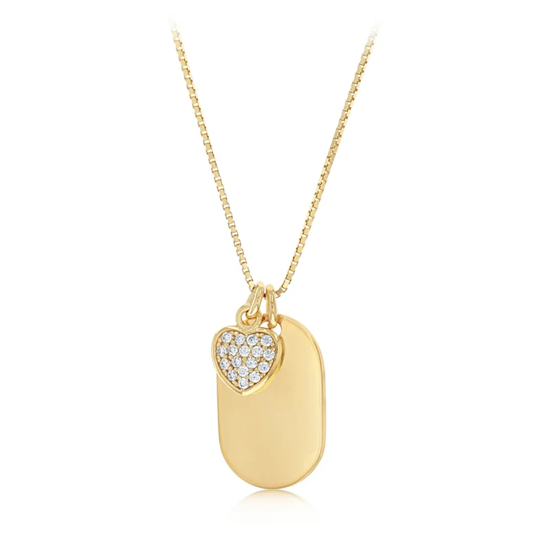 Gold Plated Sterling Silver Oval Pendant with CZ Heart Necklace