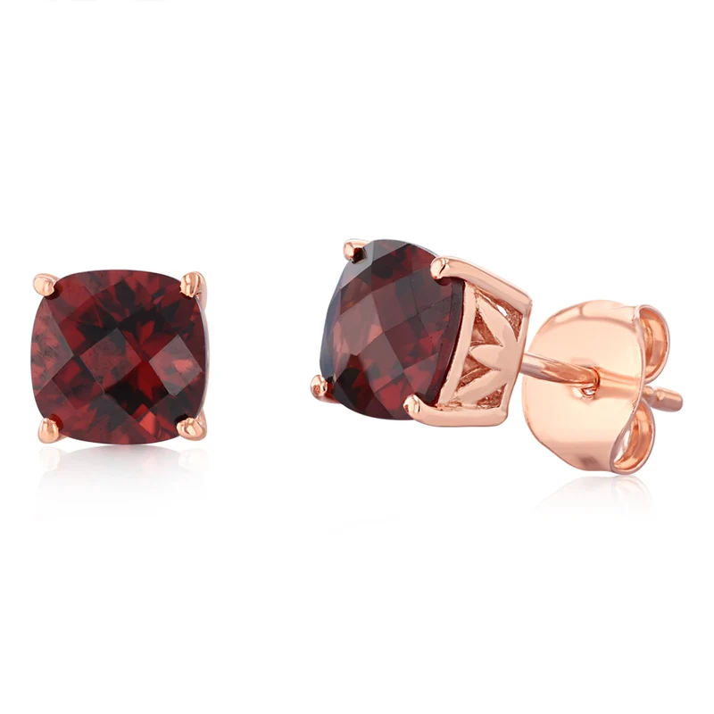 1.80 Carat Created Ruby Stud Earrings in Rose Gold Plated Sterling Silver