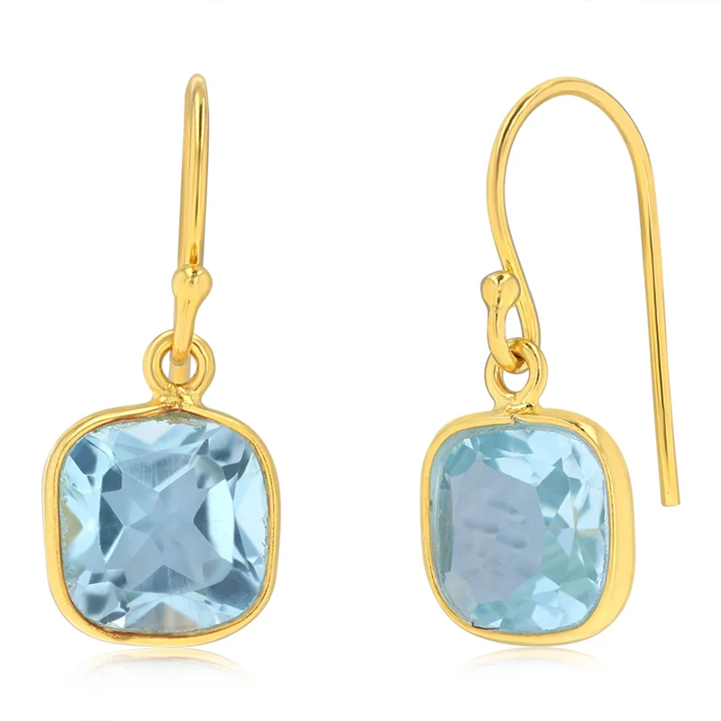 2.50 Carats Natural Blue Topaz Drop Earrings in Gold Plated Sterling Silver