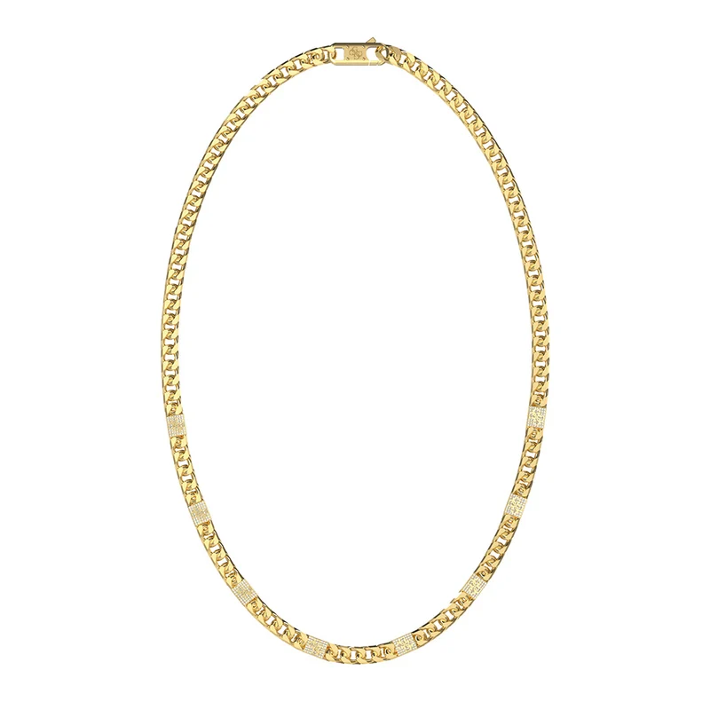 Guess Gold Plated Stainless Steel 4G Curb Chain Pave Necklace